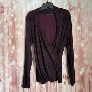 Apt. 9 Purple Snakeprint Faux Wrap Drape Front Long Sleeve Stretch Top Size L